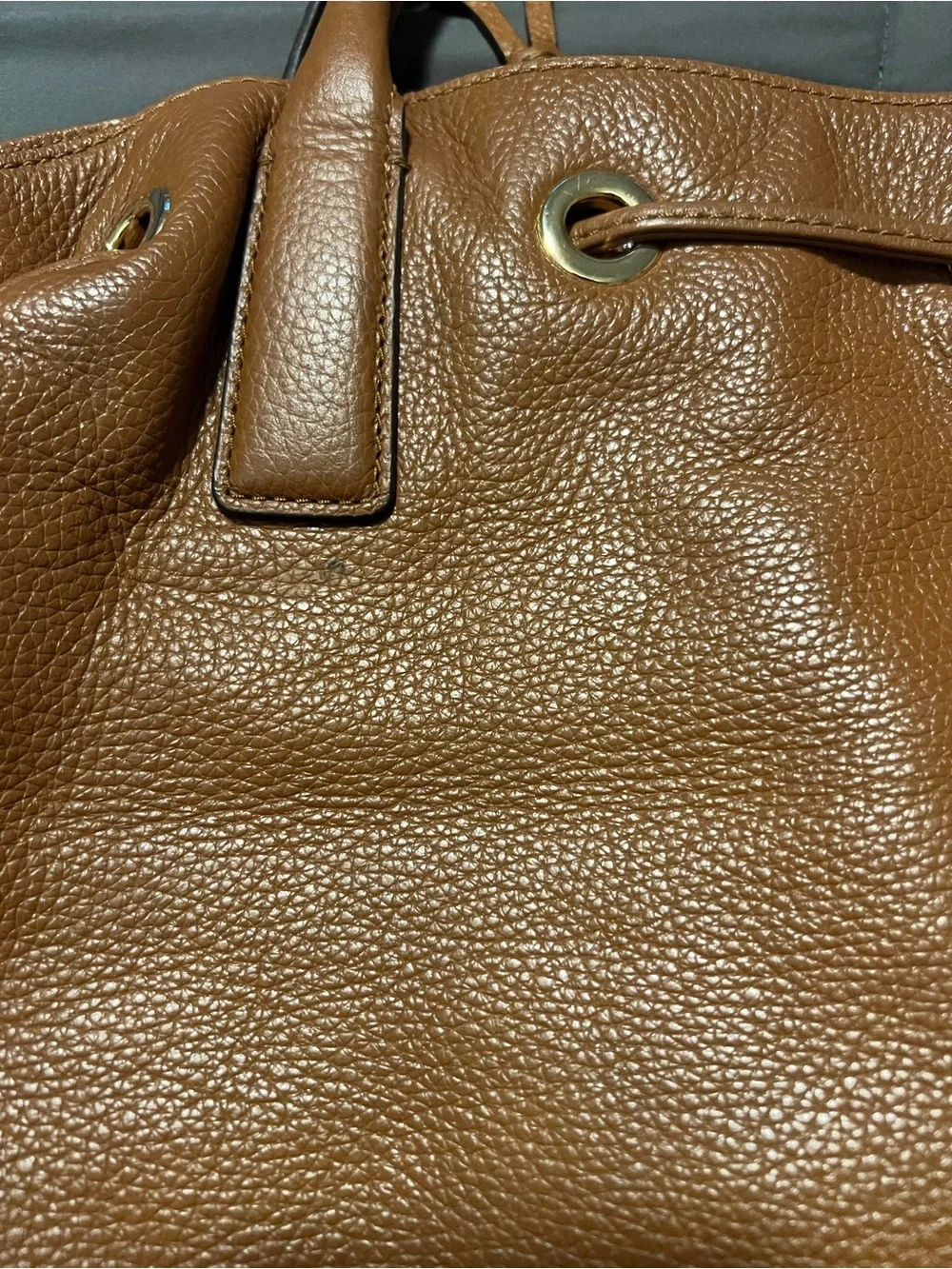 Michael Kors Cognac Brown Pebbled Leather Drawstring Tassel Tote Bag